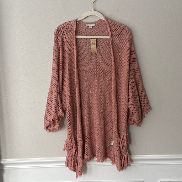 American Eagle Outfitters Sweaters - American Eagle Women's Open Knit Fringe Boho Beachy Cardigan NWT - Mauve